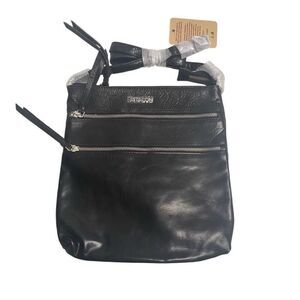 ESTALON Women’s Genuine Leather Crossbody Black Bag 11X10.5‎ New With Defects